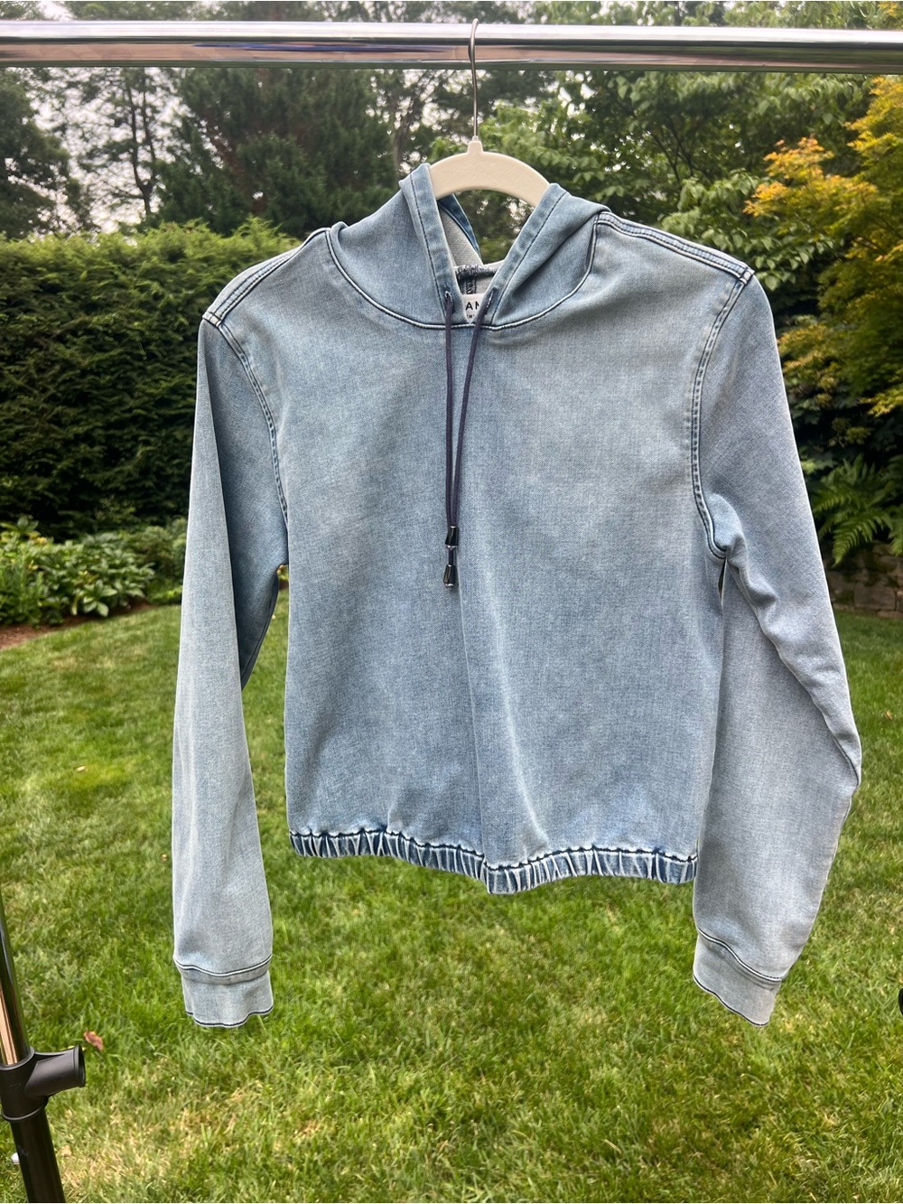 Frame Denim Light Blue Washed Hoodie with Drawstring